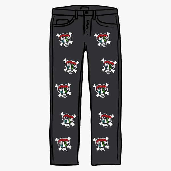 Skulls di Clayton Patterson supremo ricamato Jean Black