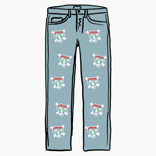 Supreme Clayton Patterson Skulls vyšívané pravidelné Jean Blue