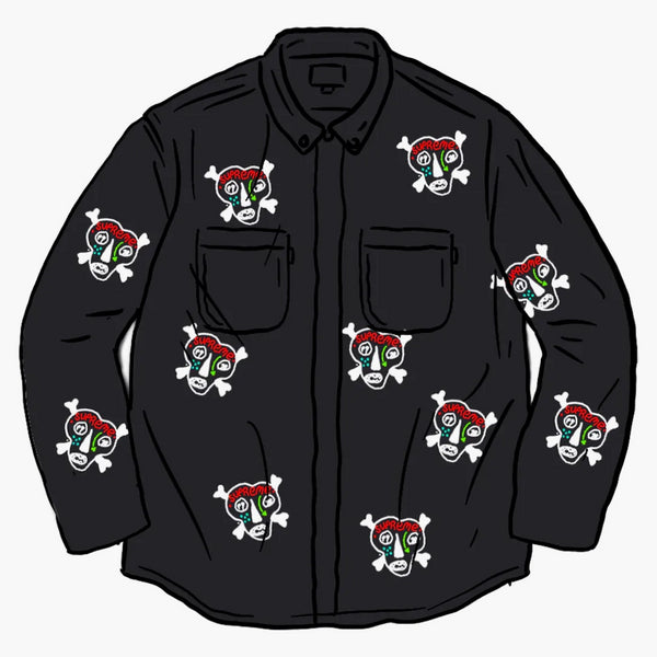 Supreme Clayton Patterson Skulls vyšívaná pracovní košile černá
