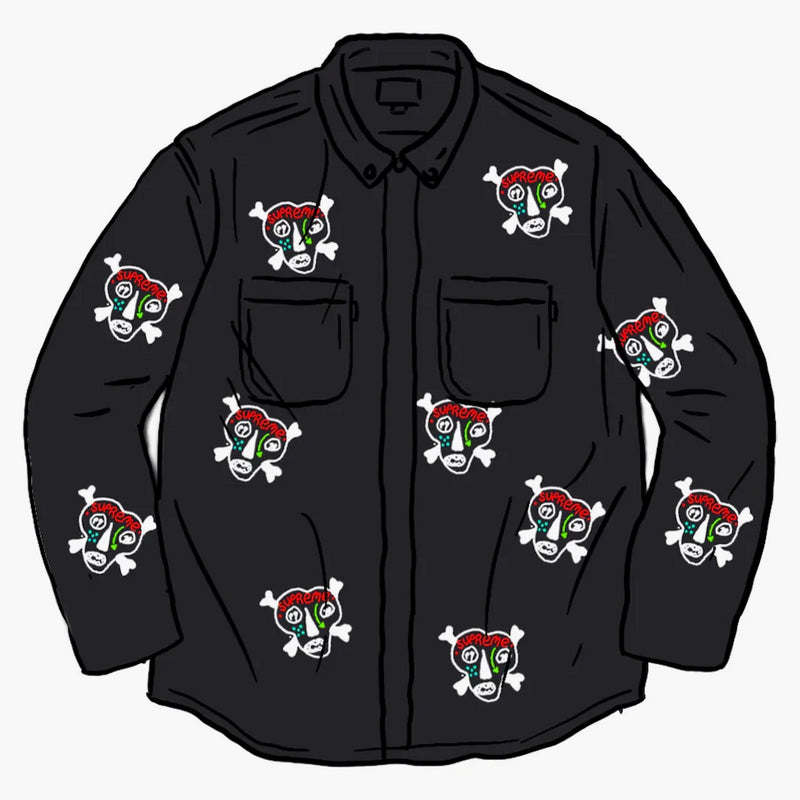Supreme Clayton Patterson Skulls vyšívaná pracovní košile černá