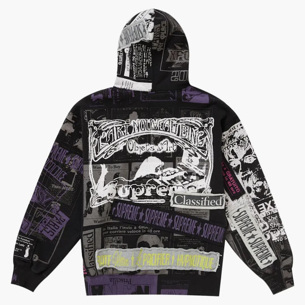 Nejvyšší koláž zip Up Hooded Mikina černá