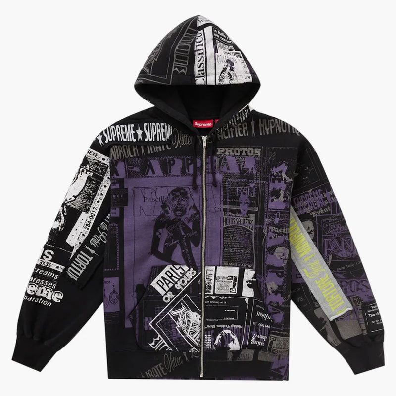 Supremo collage Zip Up Felpa con cappuccio nero