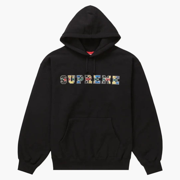 Suprema Collegiate Patchwork in pelle con cappuccio di felpa nera