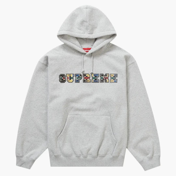 Nejvyšší kolegiální patchworková kožená mikina s kapucí Heather Grey