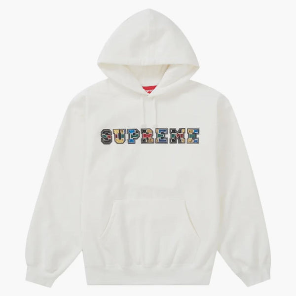 Supreme Collegiate Patchwork Leather Hooded Sweatshirt White