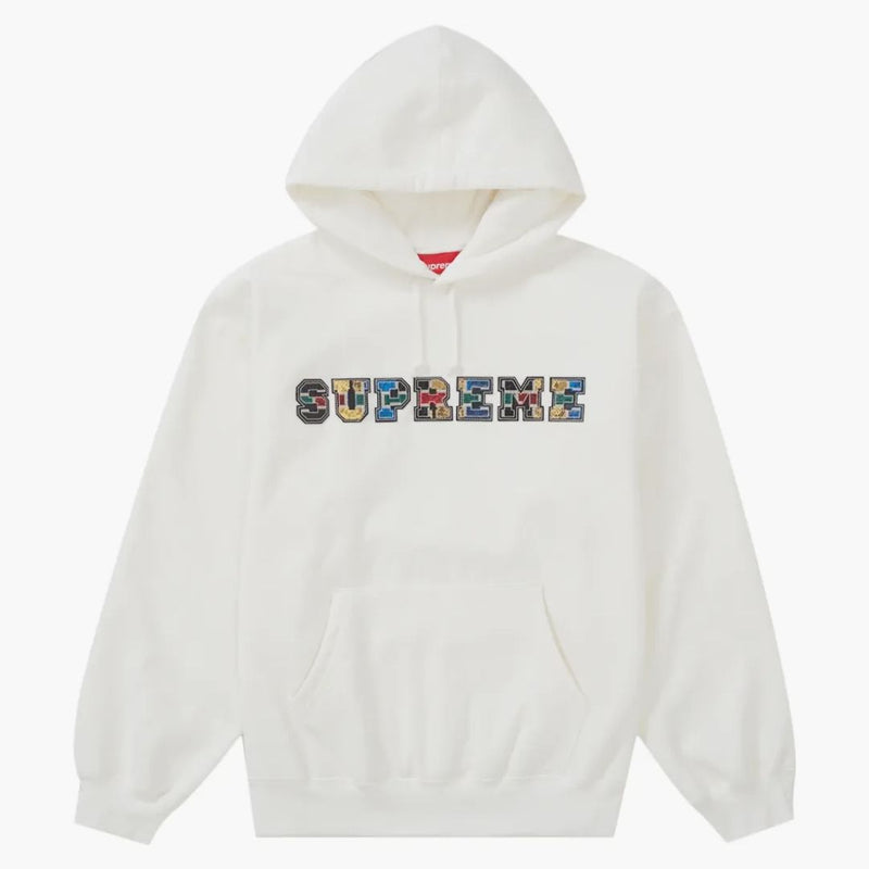 Suprema Collegiate Patchwork in pelle con cappuccio con cappuccio bianco