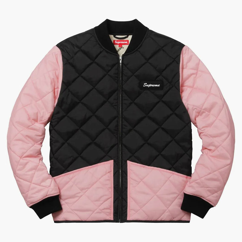 Supreme color blocked quilted jacket pink