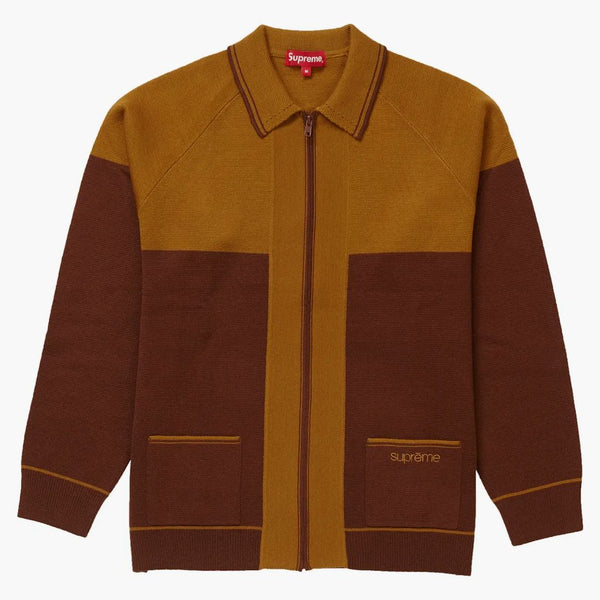 Supreme Color Blocked Zip Up Sweater Brown