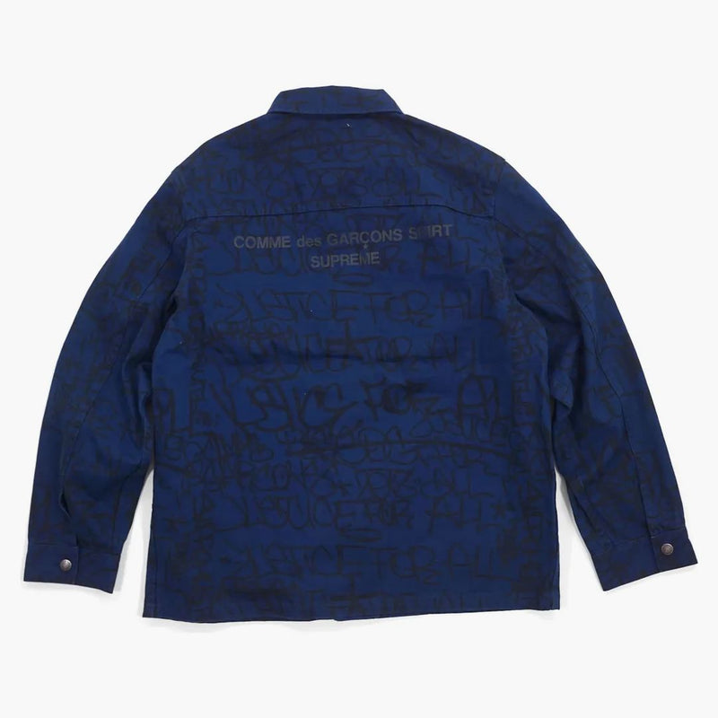 Supreme Comme Des Garcons Shirt Printed Canvas Chore Coat Navy