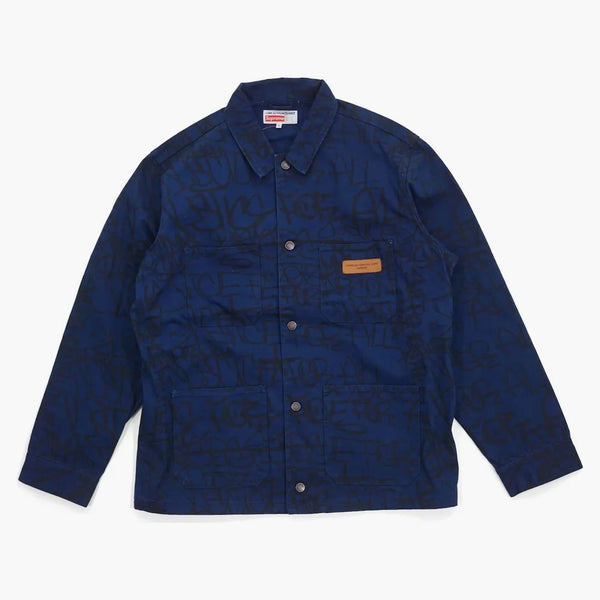 Supreme Comme Des Garcons Shirt Printed Canvas Chore Coat Navy
