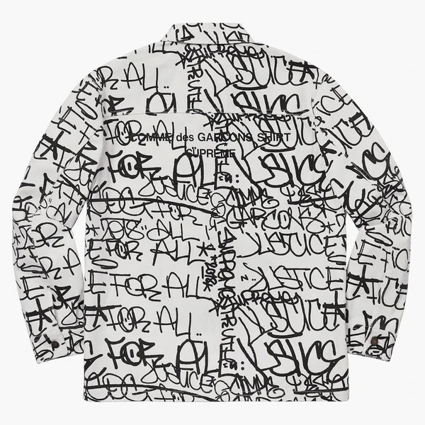 Supreme Comme Des Garcons Shirt Printed Canvas Chore Coat White