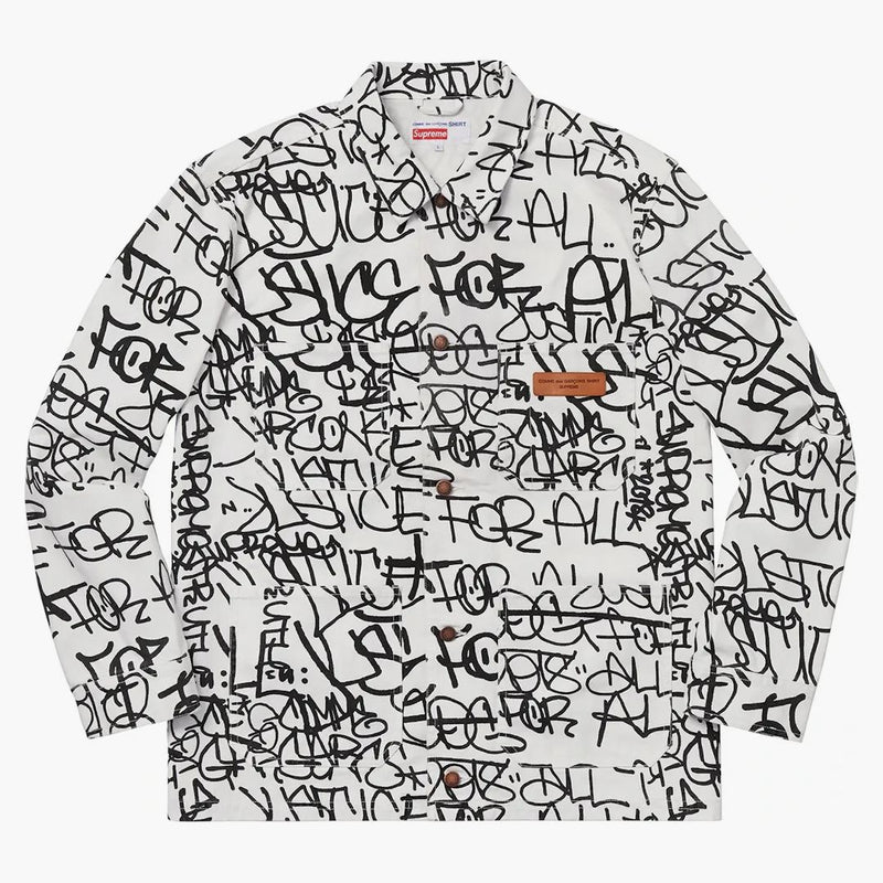 Supreme Comme Des Garcons Shirt Printed Canvas Chore Coat White