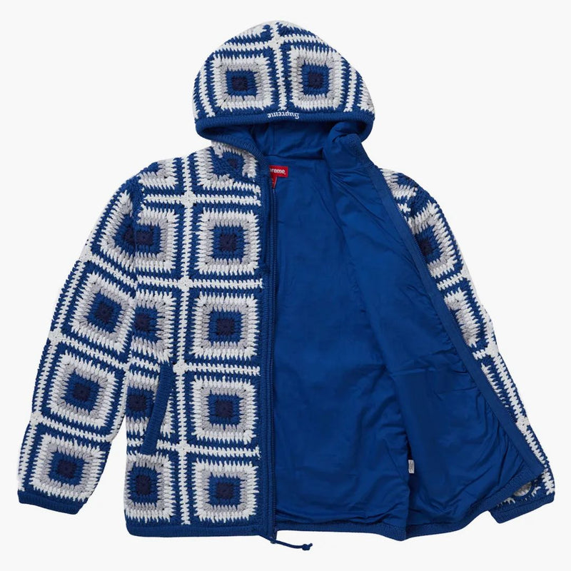 Nejvyšší háčkování kapucí na zip svetr námořnictvo