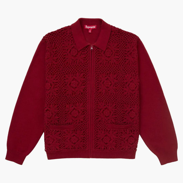 Supreme Crochet Zip Cardigan mörkröd