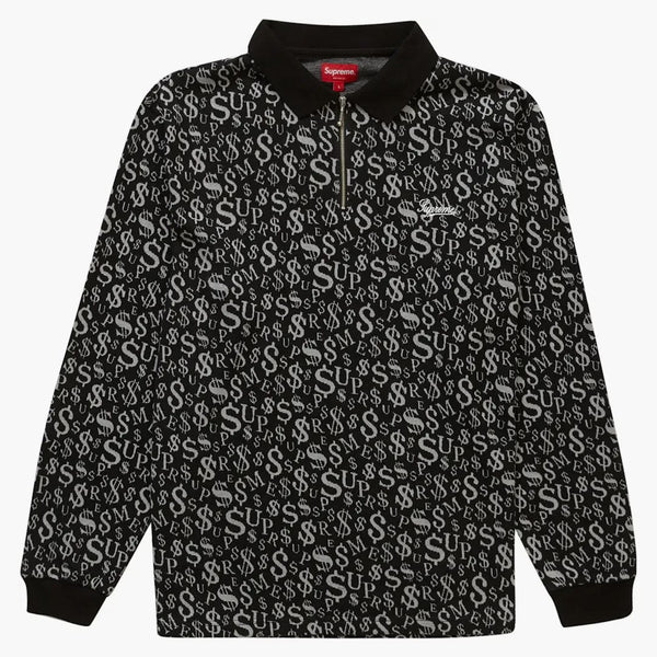 Supreme Currency Jacquard Zip L/S Polo Black