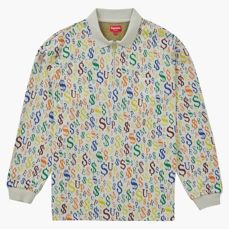 Nejvyšší měna Jacquard Zip L/S Polo White