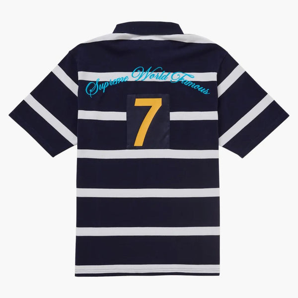 Supreme Cursive Polo Navy Stripe