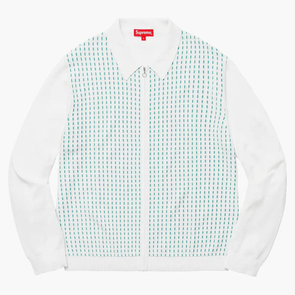 Supreme Dashes Zip Up Knit Polo White