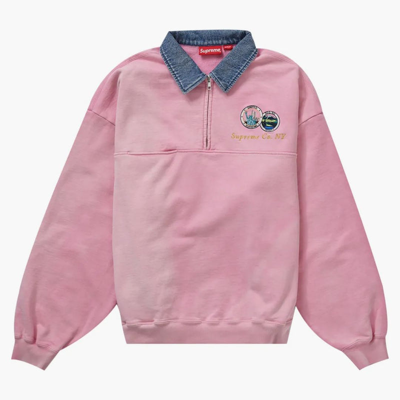 Supreme Denim Collar Half Zip Sweatshirt Pink