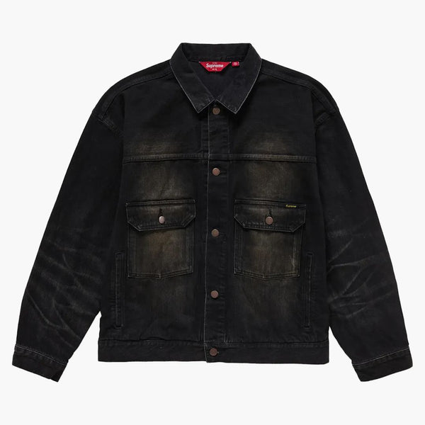 Supreme Distressed Selvedge Trucker Jacket Washed Black