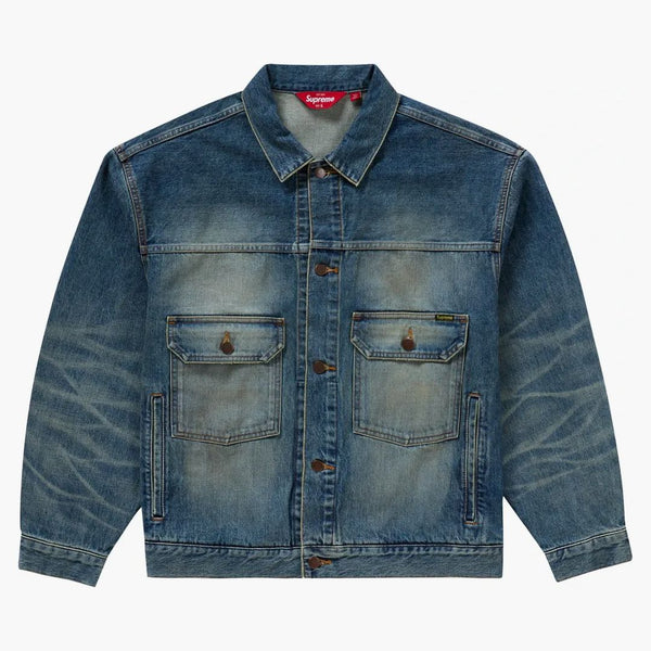 Supreme Distressed Selvedge Trucker Jacket Washed Indigo