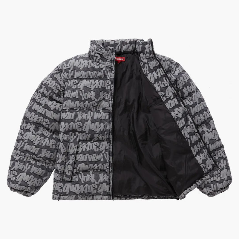 Supreme Fat Tip Jacquard Denim Puffer Jacket Black