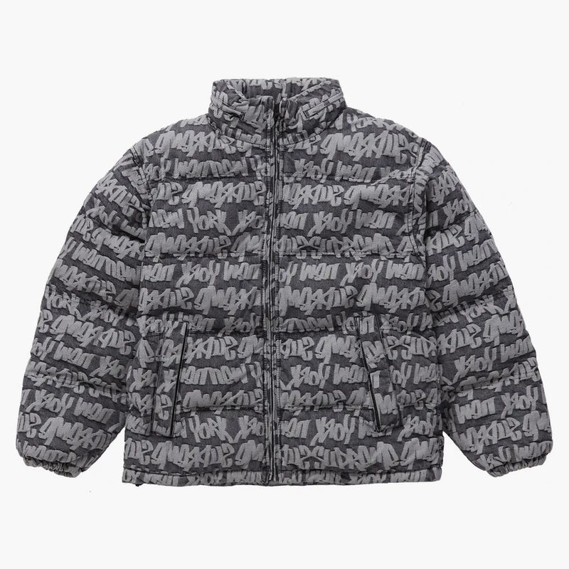 Supreme Fat Tip Jacquard Denim Puffer Jacket Black