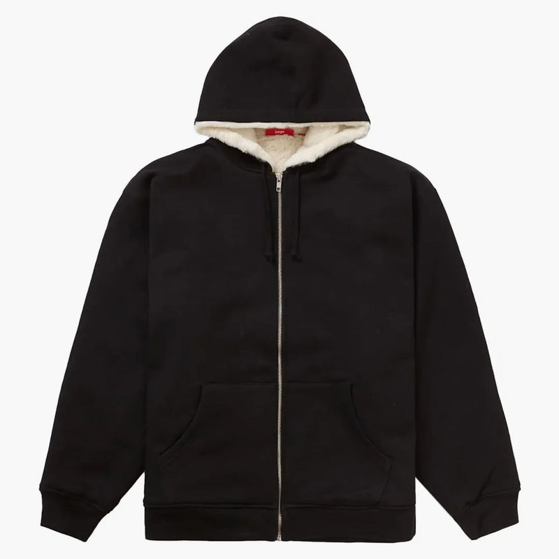 Nejvyšší faux pro lemované zip Up Hooded Mikina černá