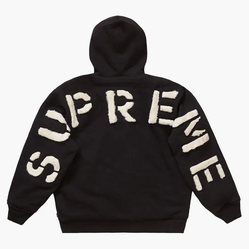 Nejvyšší faux pro lemované zip Up Hooded Mikina černá