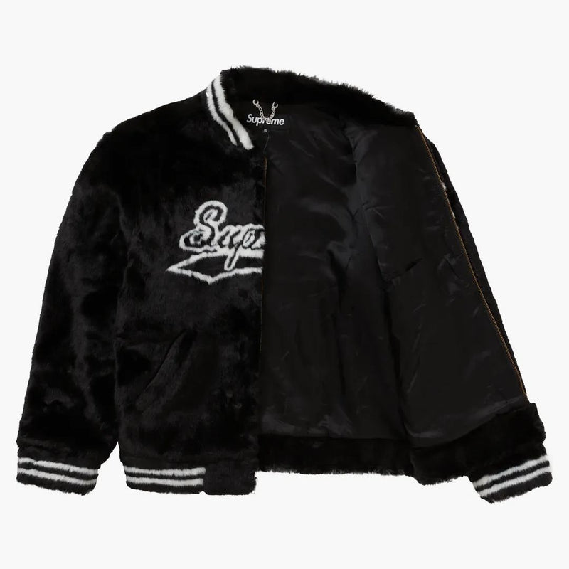 Supreme Faux Fur Varsity Jacket Black