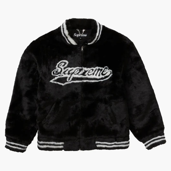 Supreme Faux Fur Varsity Jacket Black