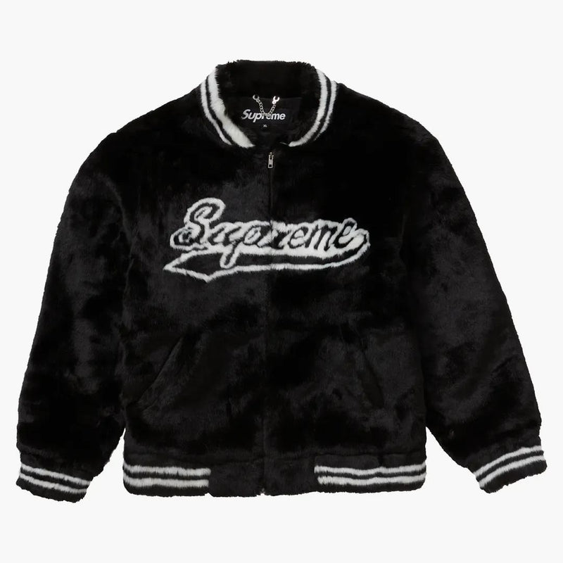 Supreme Faux Fur Varsity Jacket Black