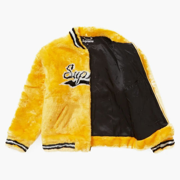 Supreme Faux Fur Varsity Jacket Yellow