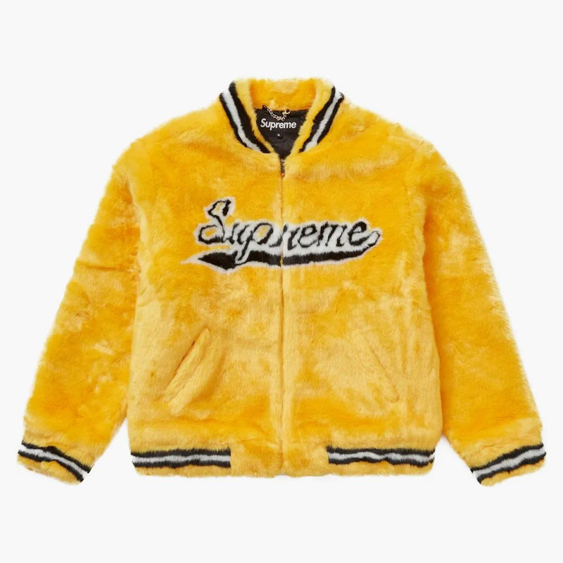 Supreme Faux Fur Varsity Jacket Yellow