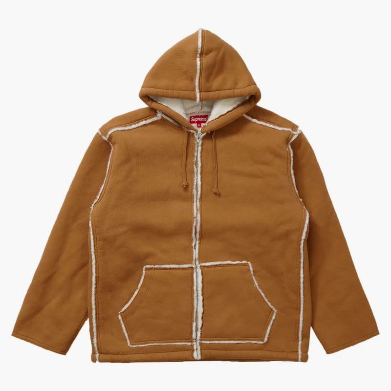 Nejvyšší faux shearlingová kapucí taba opálená
