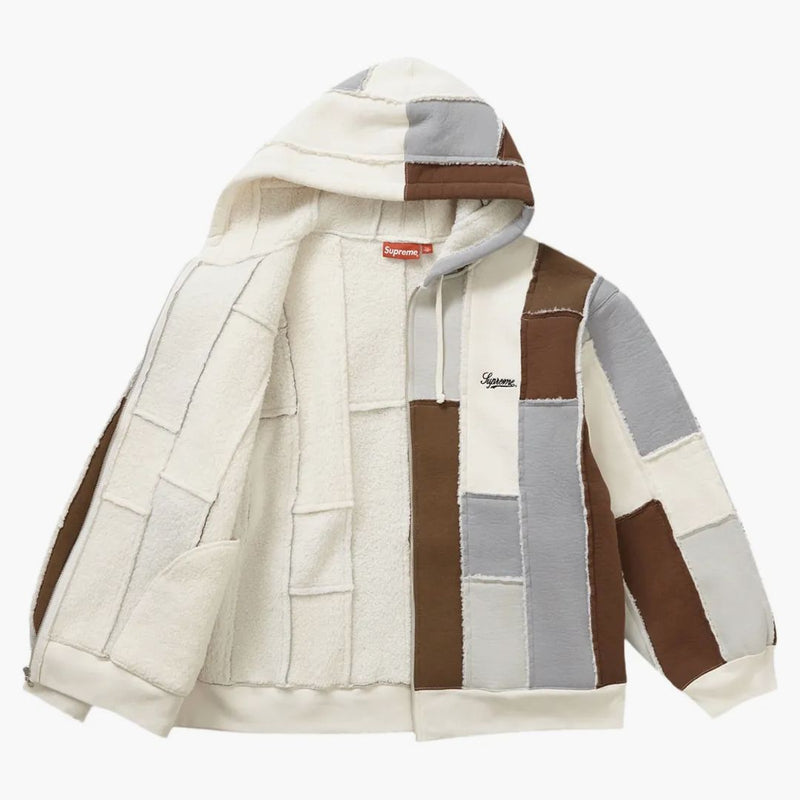 Supreme Faux Shearling Zip Up Hooded Sweatshirt Natural