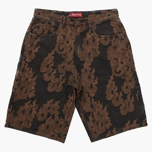 Supreme Flames Jacquard Baggy Denim Short Washed Black