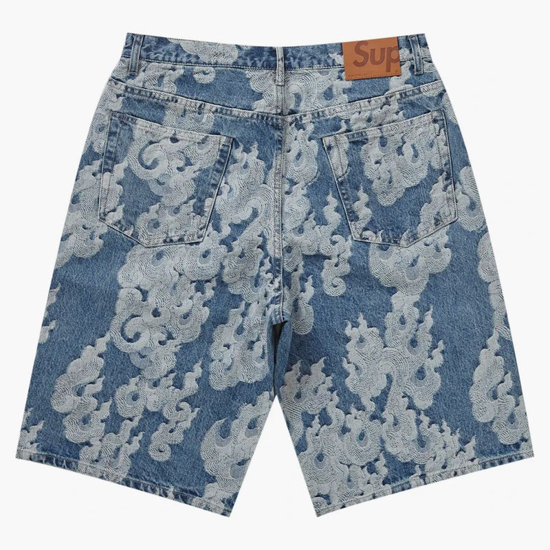 Supreme Flames Jacquard baggy denim kort tvättad indigo
