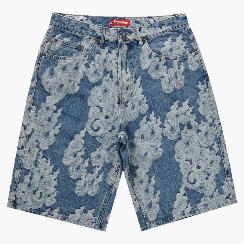 Supreme Flames Jacquard baggy denim kort tvättad indigo