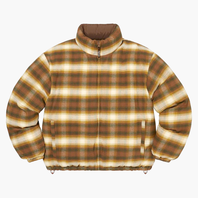 Supreme Flannel Reversible Puffer Jacket Brown