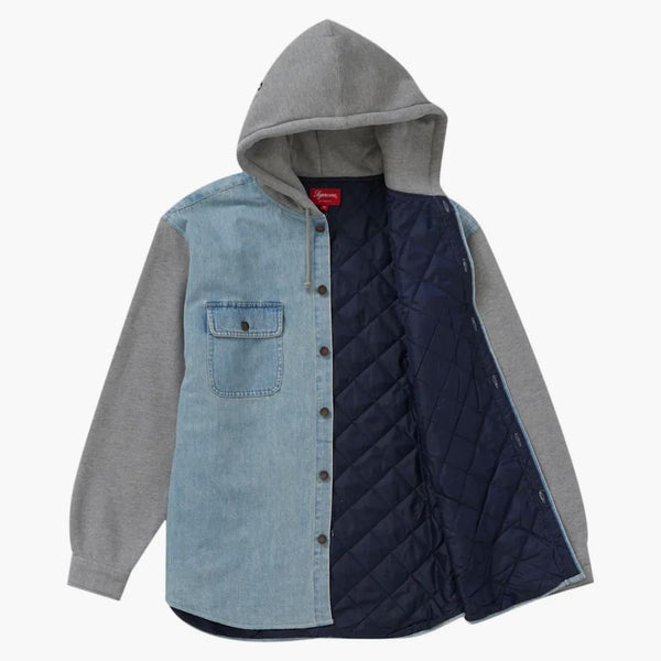 Supreme Fleece Hooded Denim Shirt Blue