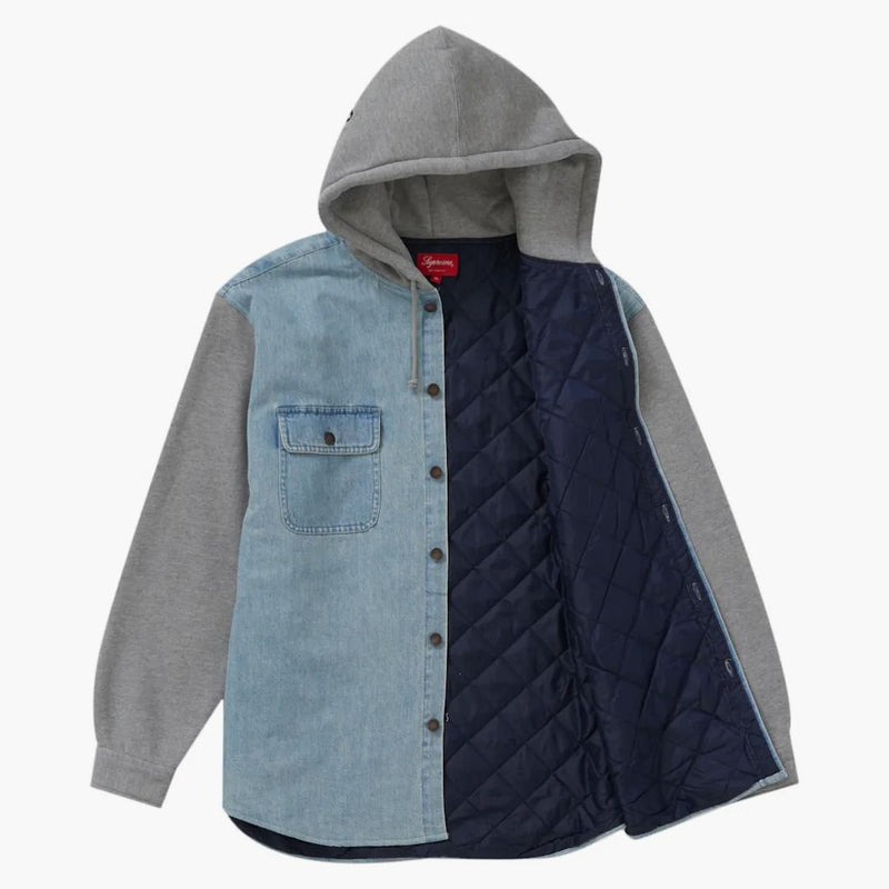 Supreme Fleece Hooded Denim Shirt Blue
