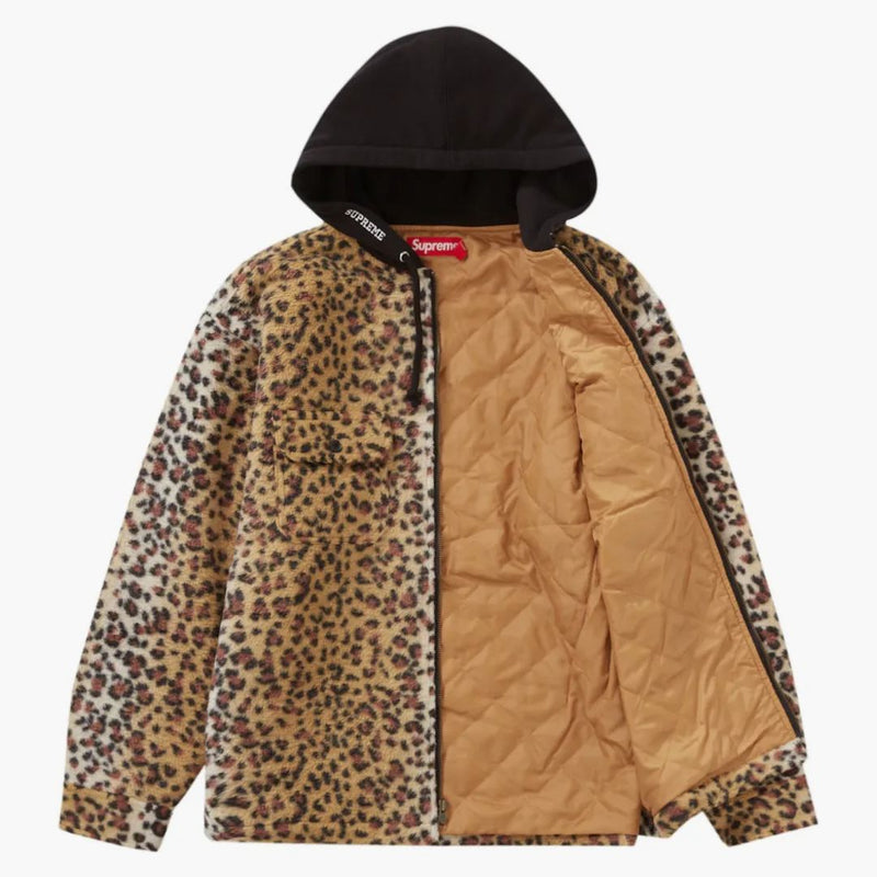 Nejvyšší fleece zip nahoru košile s kapucí hnědý leopard