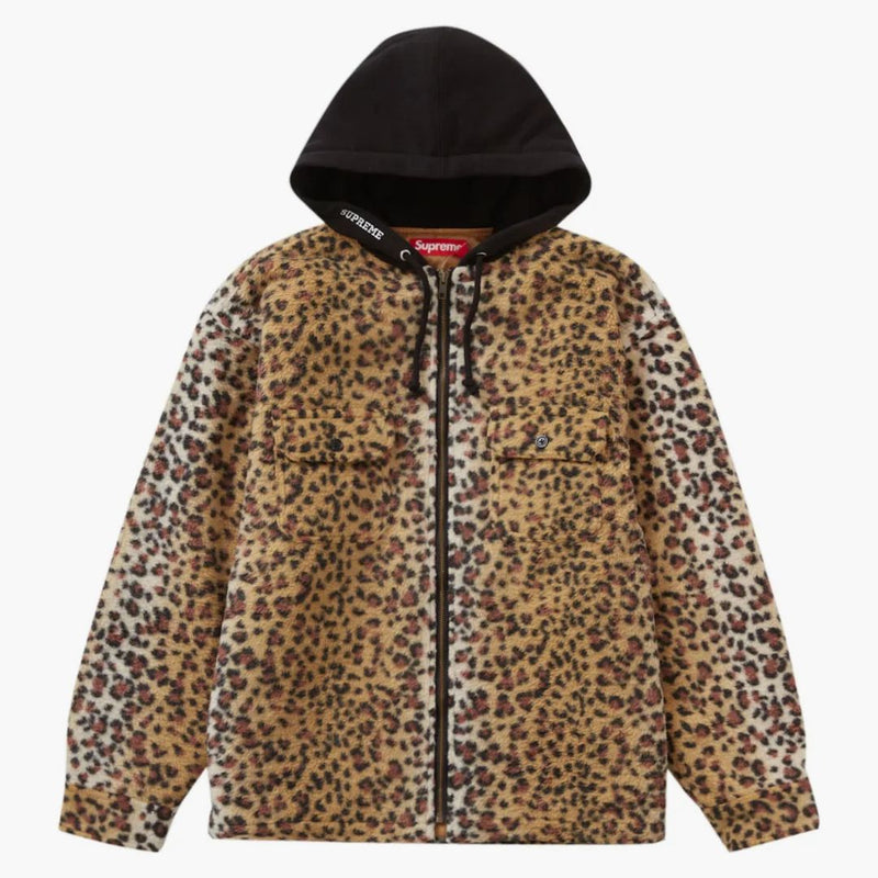 Nejvyšší fleece zip nahoru košile s kapucí hnědý leopard