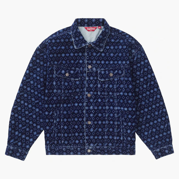 Giacca di camionista in jeans affollata suprema blu