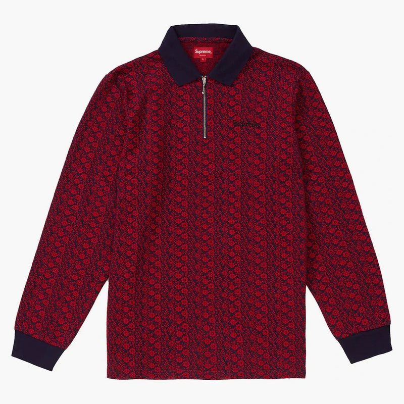 Supreme Floral Jacquard Zip L/S Polo Magenta