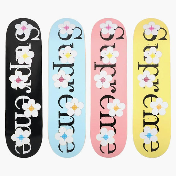 Supreme Flowers Skateboard Deck Black/blue/pink/yellow Set