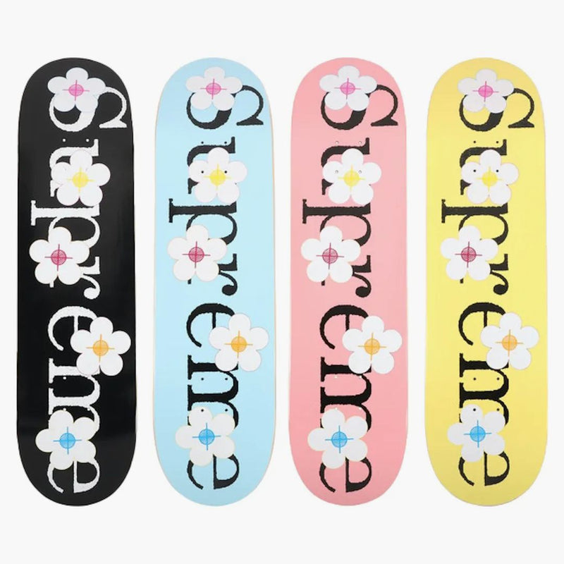 Supreme Flowers Skateboard Deck Black/blue/pink/yellow Set