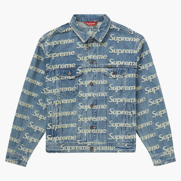 Supreme Frayed Logos Denim Trucker Jacket Blue