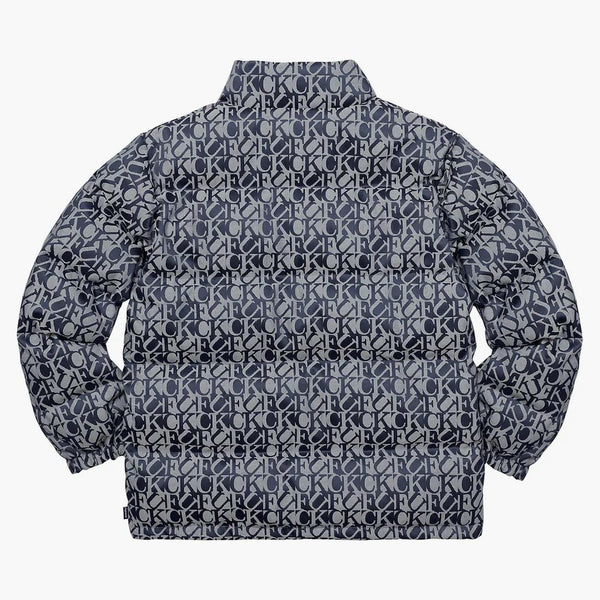 Supreme fuck jacquard puffy jacket navy